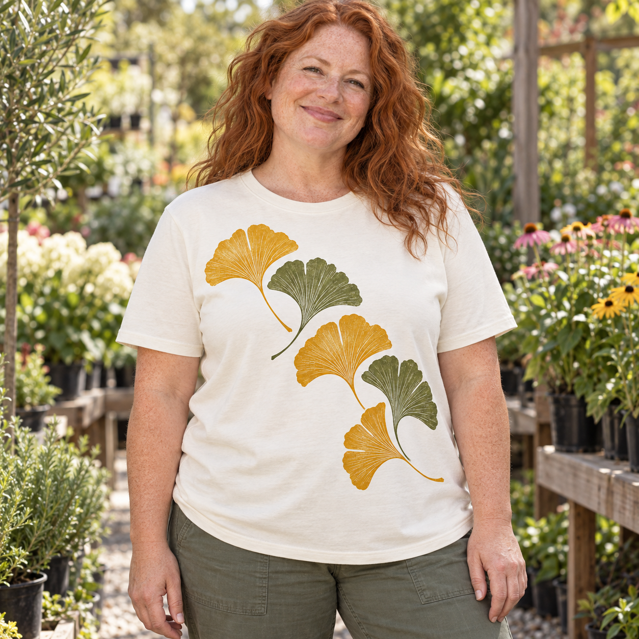 Illustrative AI-generated adult model wearing Ginkgo in Motion