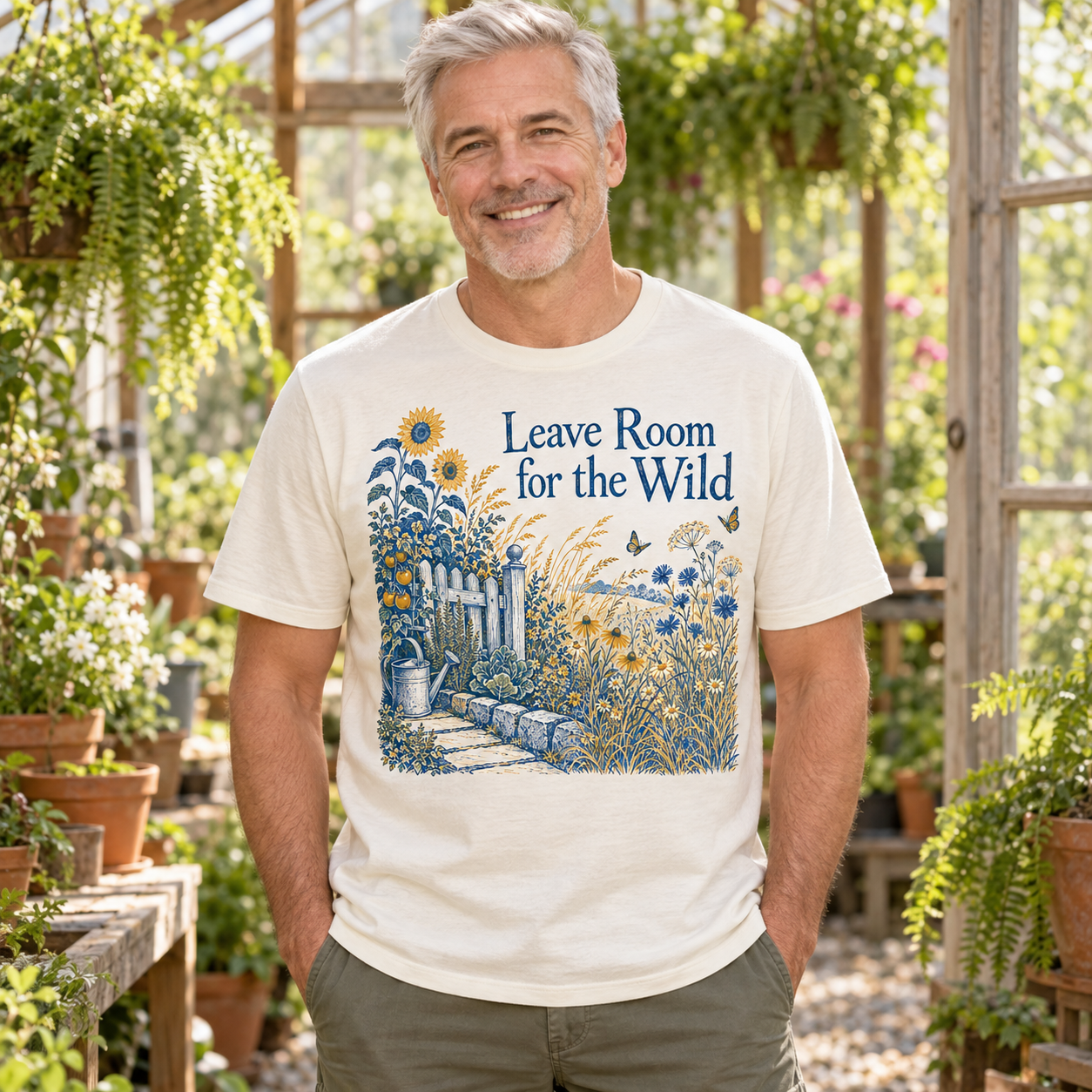Illustrative AI-generated adult model wearing Leave Room for the Wild